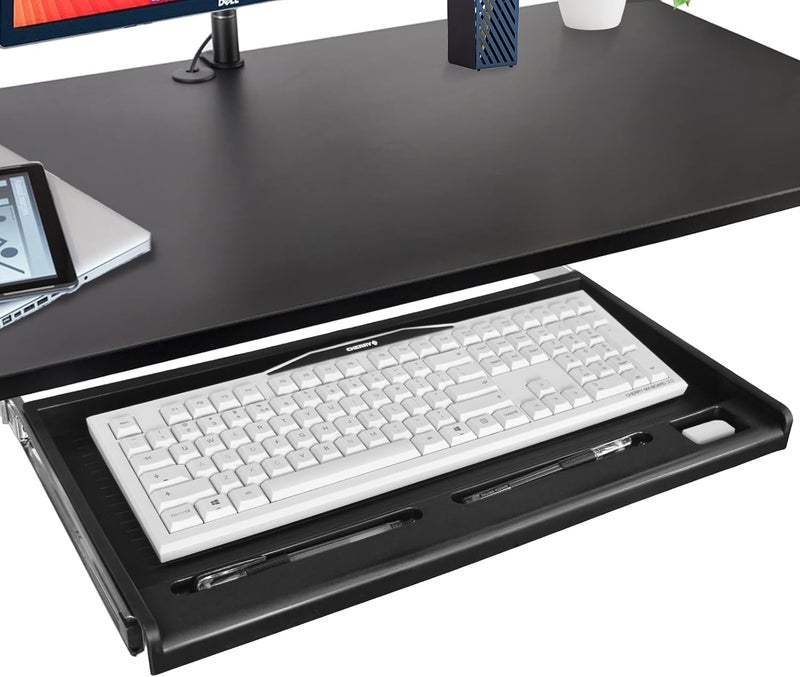TooCust Under Desk Keyboard Tray, 20" Wx11"D Sturdy Key Board Tray Under Desk Slide with Pen Tray, Desk Extender with Pen Holder,Black - Image 1